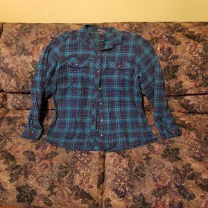 Eddie Bower, classic fit, soft cotton flannel/check shirt/shacket, L, green blue